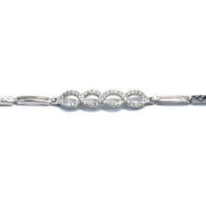 Silver white stone wavy diamond engraved bracelet
