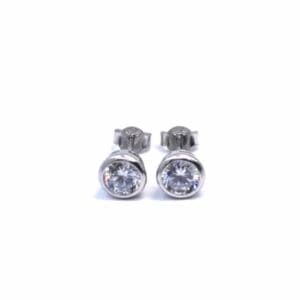 Silver white stone button earrings