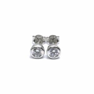 Silver white stone button earrings