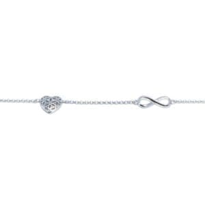 Silbernes Armband mit durchbrochenem Herzmotiv und Unendlichkeitszeichen
