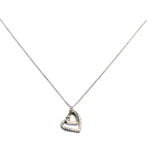 Silberne Kette mit Doppelherz-Anhänger mit weißem Stein