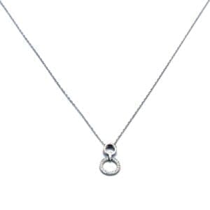 Silver necklace with white stone double hoop pendant