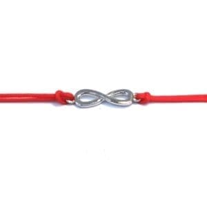 Silver infinity sign double strand red cotton bracelet
