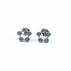 White stone silver round earrings