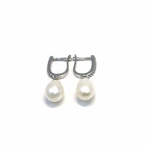 White stone pearl silver fringe earrings with beads
