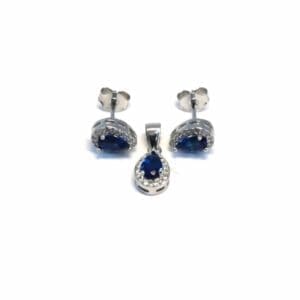 White-dark blue stone drop earring with plug earring pendant