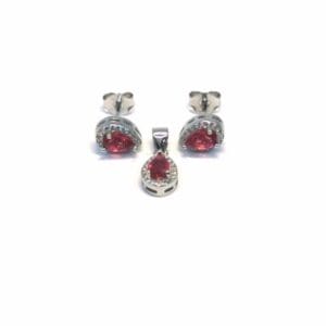 White-red stone drop earring with plug earring pendant