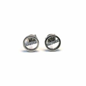 Silver white centre stone circle contour stud earrings
