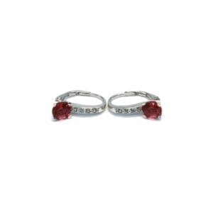 Silver white-red stone earrings with patent closure