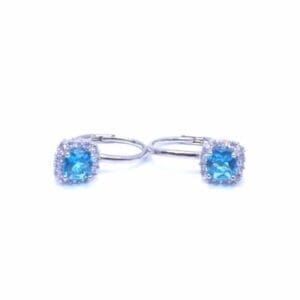 Silver white-light blue 4-claw earrings with patent closure