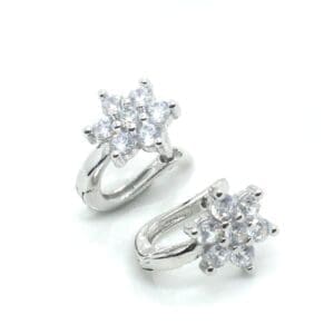 Silver French clasp earrings with white stone flower pattern