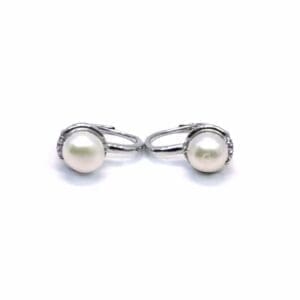 White stone pearl earrings with patent closure