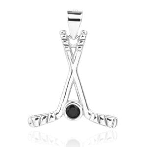 Black stone silver hockey stick pendant