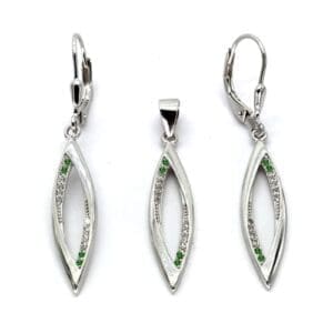 Elegant navette with white-green stones set