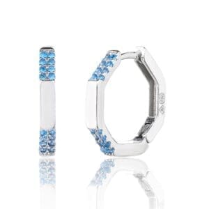 Silver octagonal light blue stone earrings