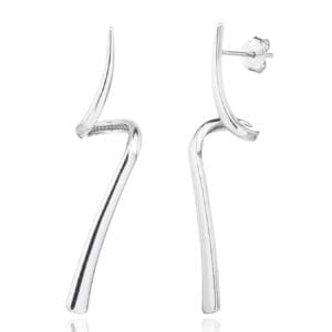 Silver earrings abstract modern waveform design