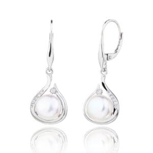 Silver earrings with pearl and zirconia decoration