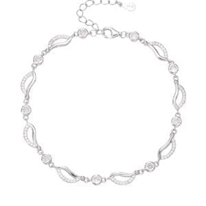 Silver bracelet with wave shaped zirconia decoration