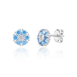 Blue silver flower earrings