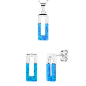 Geometric opal silver bezel set - style with modern lines