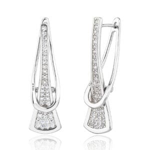 Elegant cubic zirconia stone pierced pattern French clasp earrings