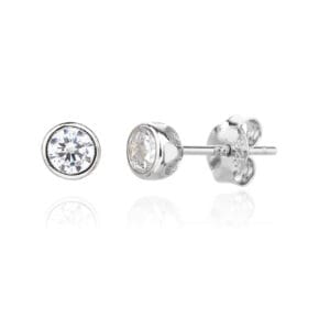 Silver buton stud stud earrings with white cubic zirconia stone