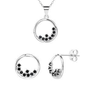 Round black stone jewel set - mystery and elegance