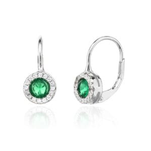 Green cubic zirconia stones silver earrings with rhodium plating