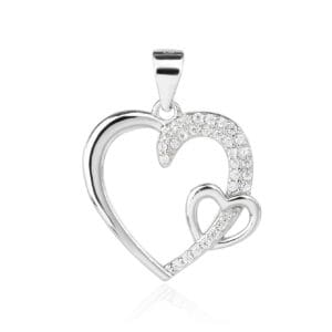 Asymmetrischer Herz-Anhänger mit Zirkonia - AG 925 Sterling Silber, rhodiniert (ohne Kette)