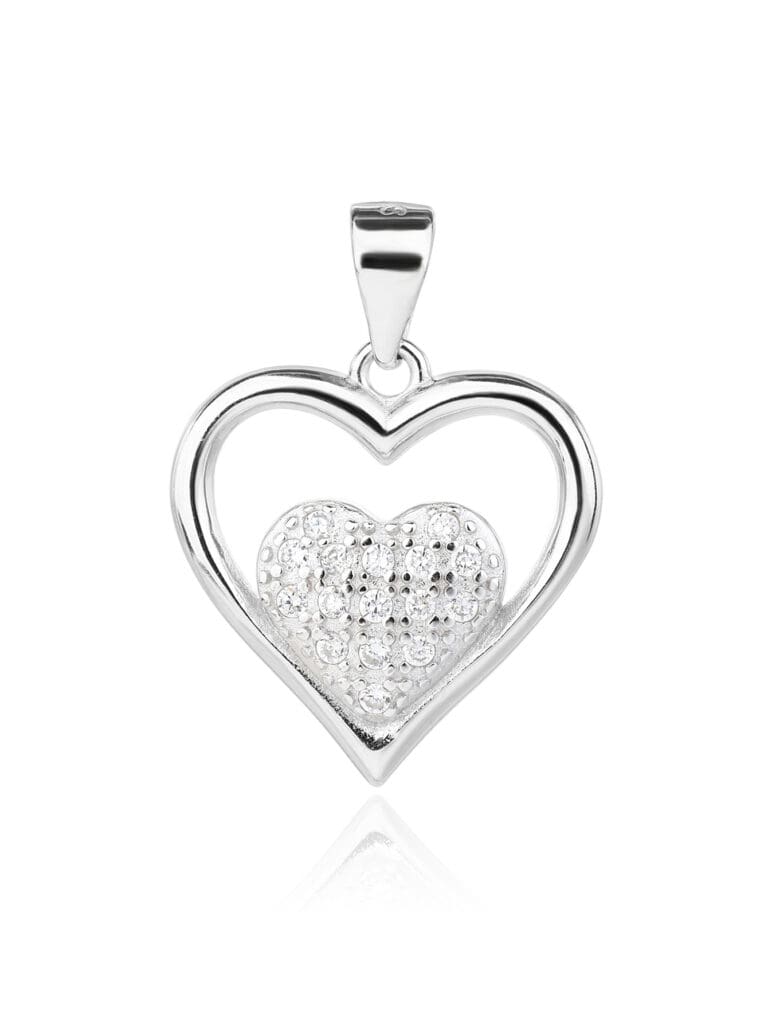 Double heart pendant with zirconia - AG 925 sterling silver, rhodium plated (without chain)