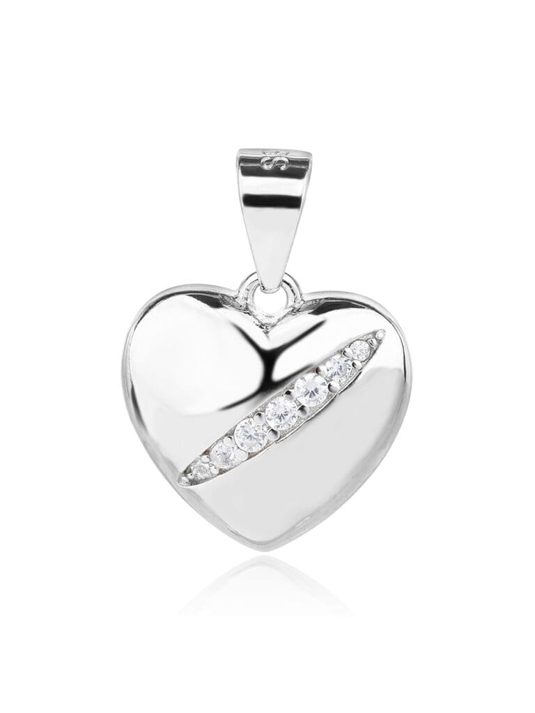 Heart pendant with zirconia - AG 925 sterling silver, rhodium plated (without chain)