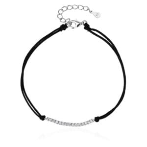 Tennis style zirconia bracelet with black cord - adjustable size (17 + 4 cm)