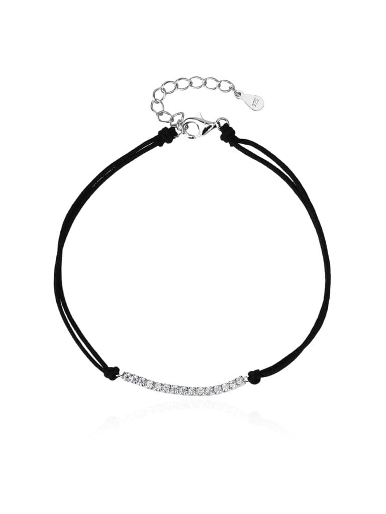 Tennis style zirconia bracelet with black cord - adjustable size (17 + 4 cm)